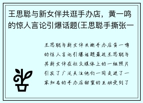 王思聪与新女伴共逛手办店，黄一鸣的惊人言论引爆话题(王思聪手撕张一宁)