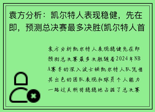 袁方分析：凯尔特人表现稳健，先在即，预测总决赛最多决胜(凯尔特人首轮)