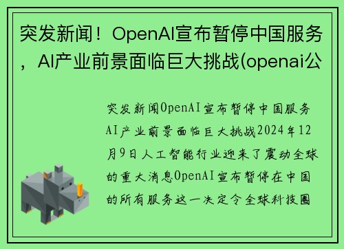 突发新闻！OpenAI宣布暂停中国服务，AI产业前景面临巨大挑战(openai公司)