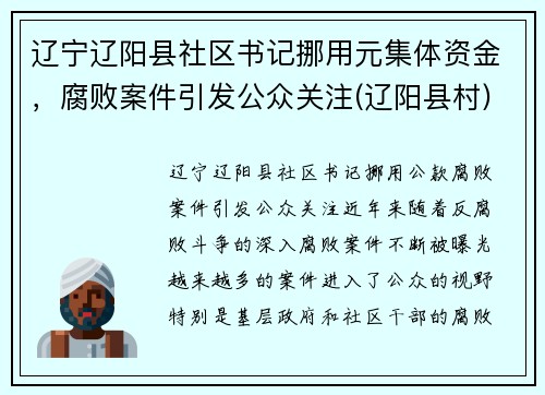 辽宁辽阳县社区书记挪用元集体资金，腐败案件引发公众关注(辽阳县村)
