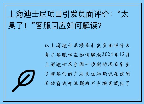 上海迪士尼项目引发负面评价：“太臭了！”客服回应如何解读？